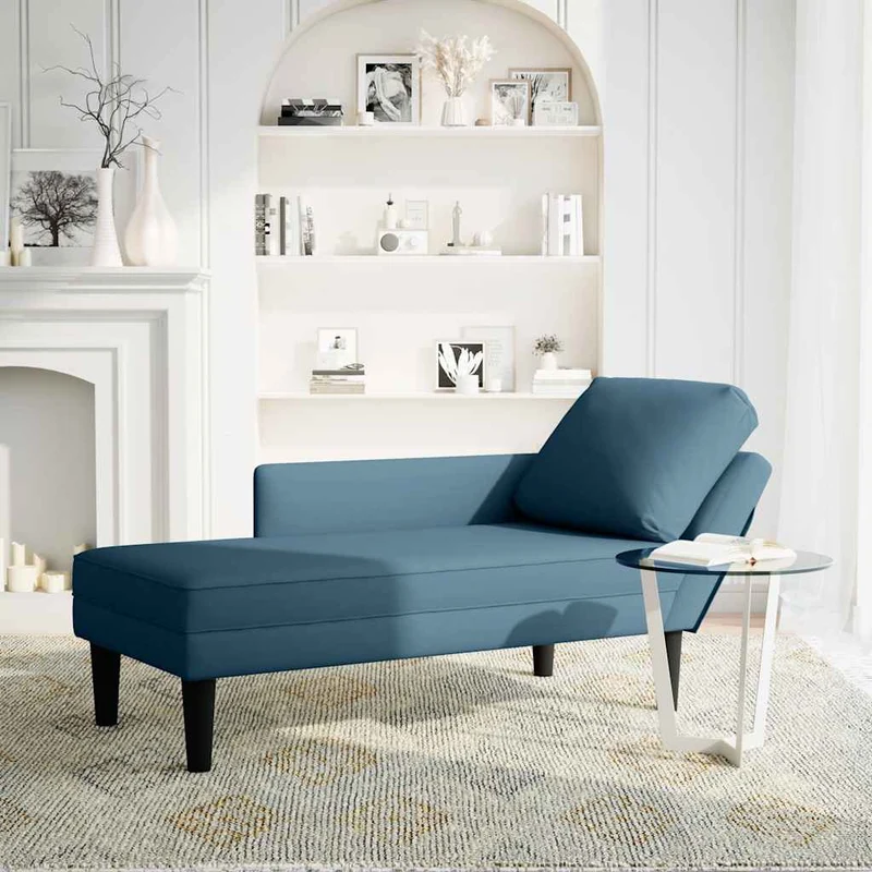 Chaise lounge c/ almofada/apoio de braços direito veludo azul