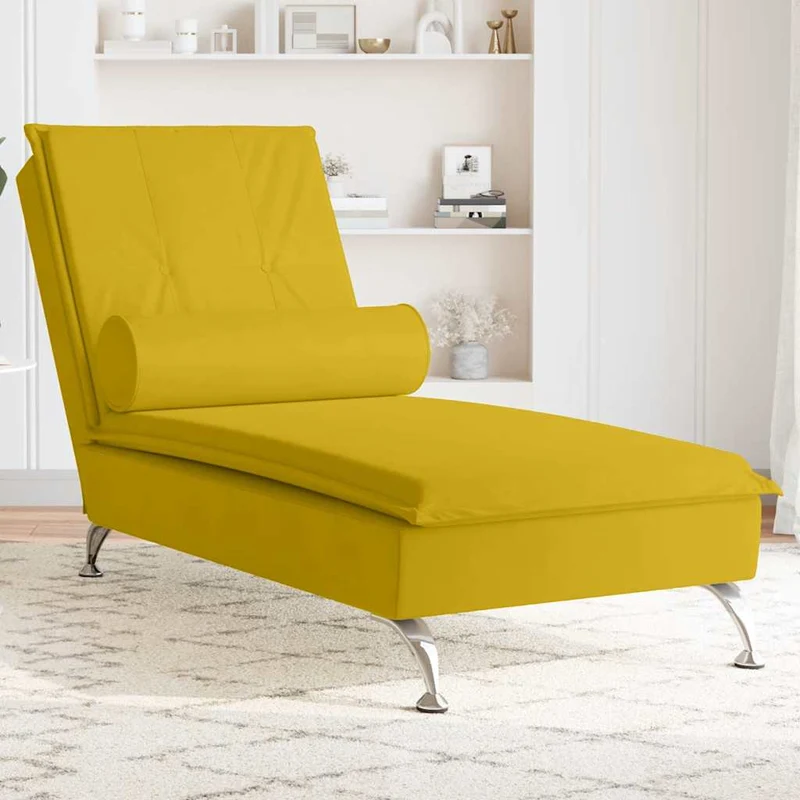 Chaise lounge de massagem com rolo veludo amarelo