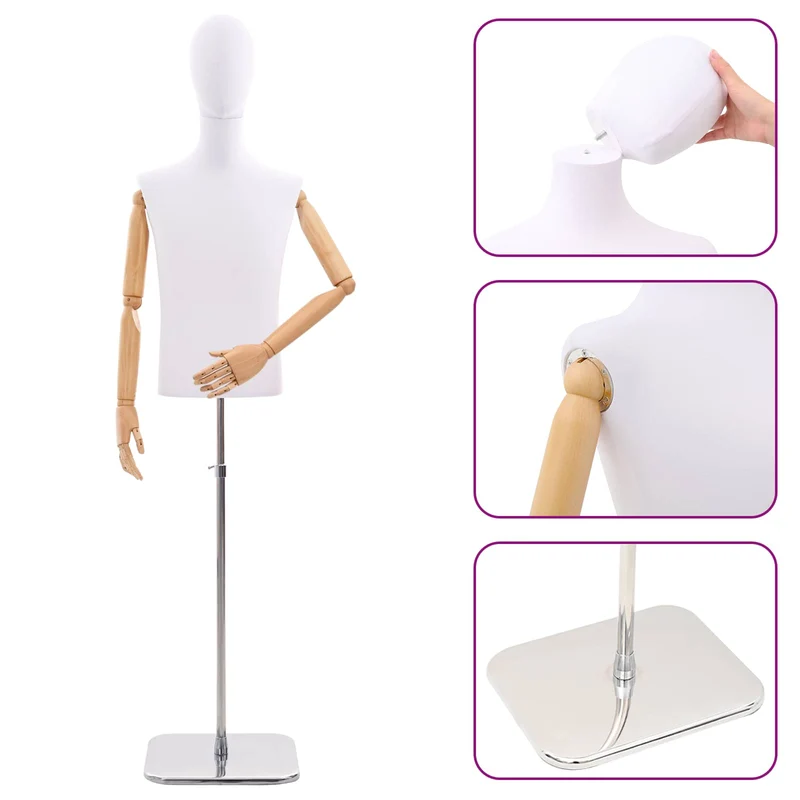 Mannequin Ajustável de 170-218 cm com Base Masculino PP Branco
