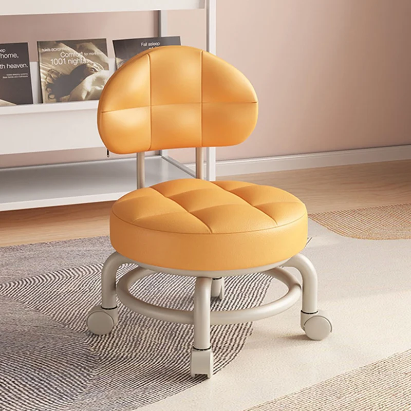 Modern Minimalist Round Artificial Leather Wood Iron Chair Backrest Armless For Living Room