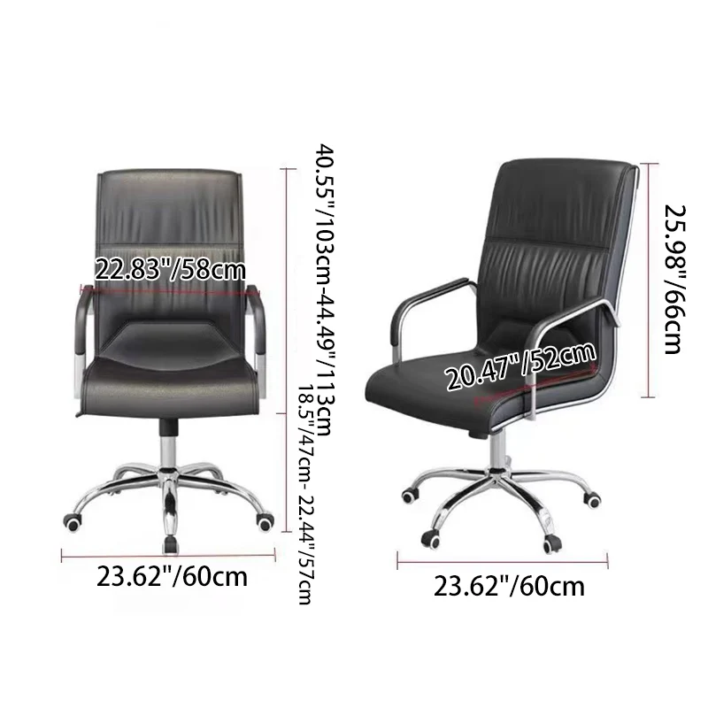 Modern Minimalist Rectangular Faux Leather Steel Desk Chair Backrest Armrest For Home Office
