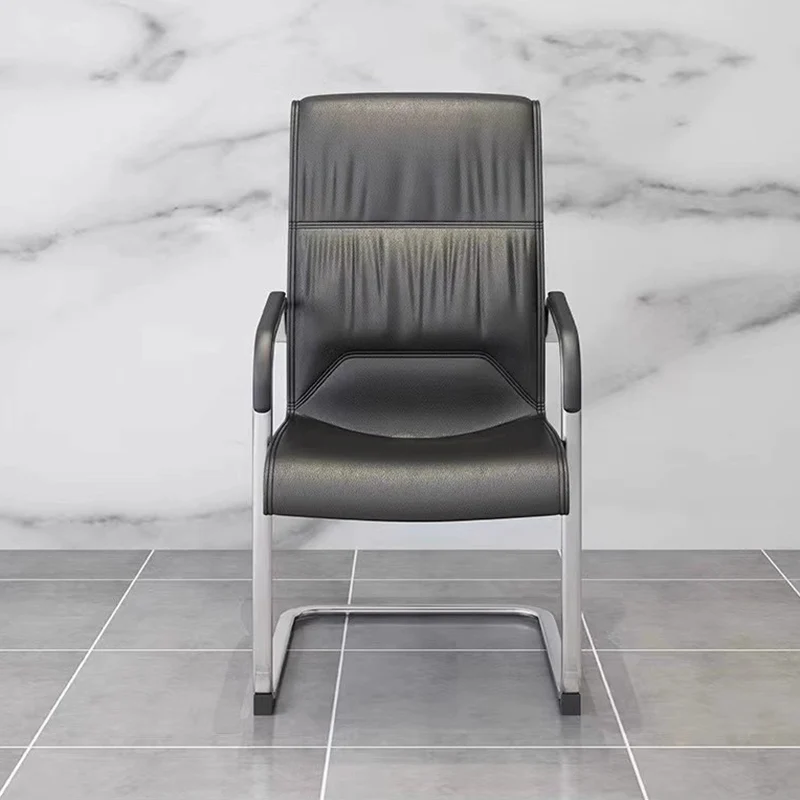 Modern Minimalist Rectangular Faux Leather Steel Desk Chair Backrest Armrest For Home Office