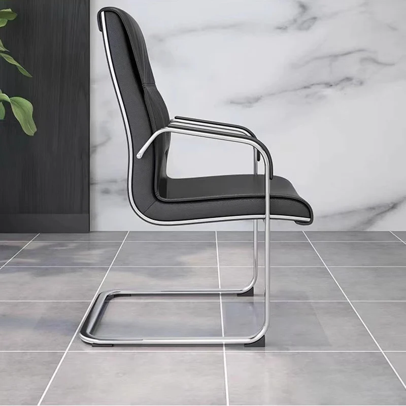 Modern Minimalist Rectangular Faux Leather Steel Desk Chair Backrest Armrest For Home Office