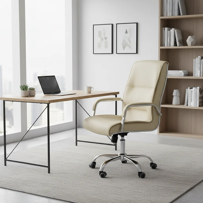 Modern Minimalist Rectangular Faux Leather Steel Desk Chair Backrest Armrest For Home Office
