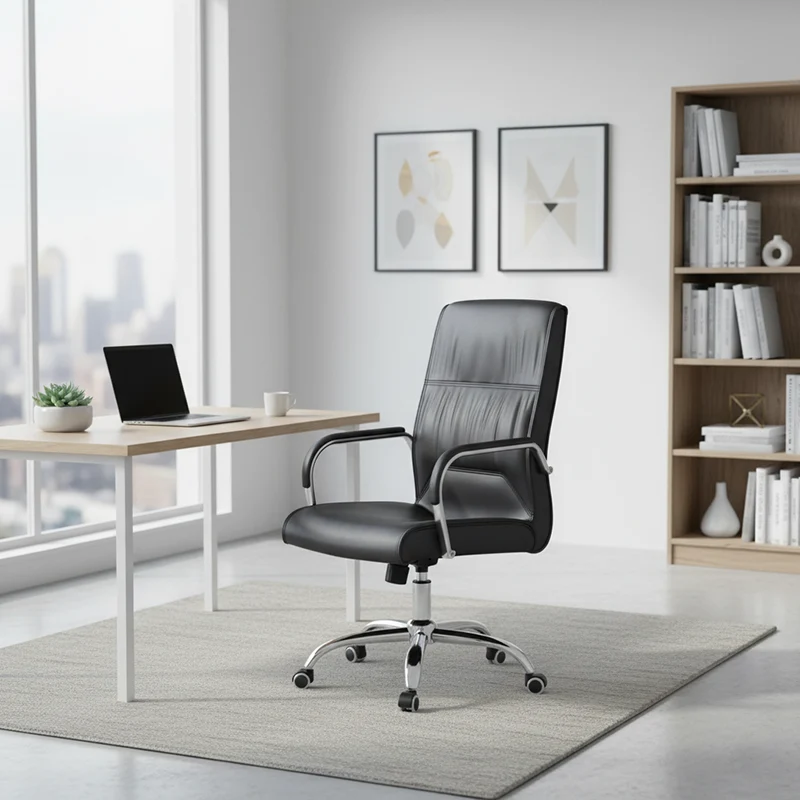Modern Minimalist Rectangular Faux Leather Steel Desk Chair Backrest Armrest For Home Office