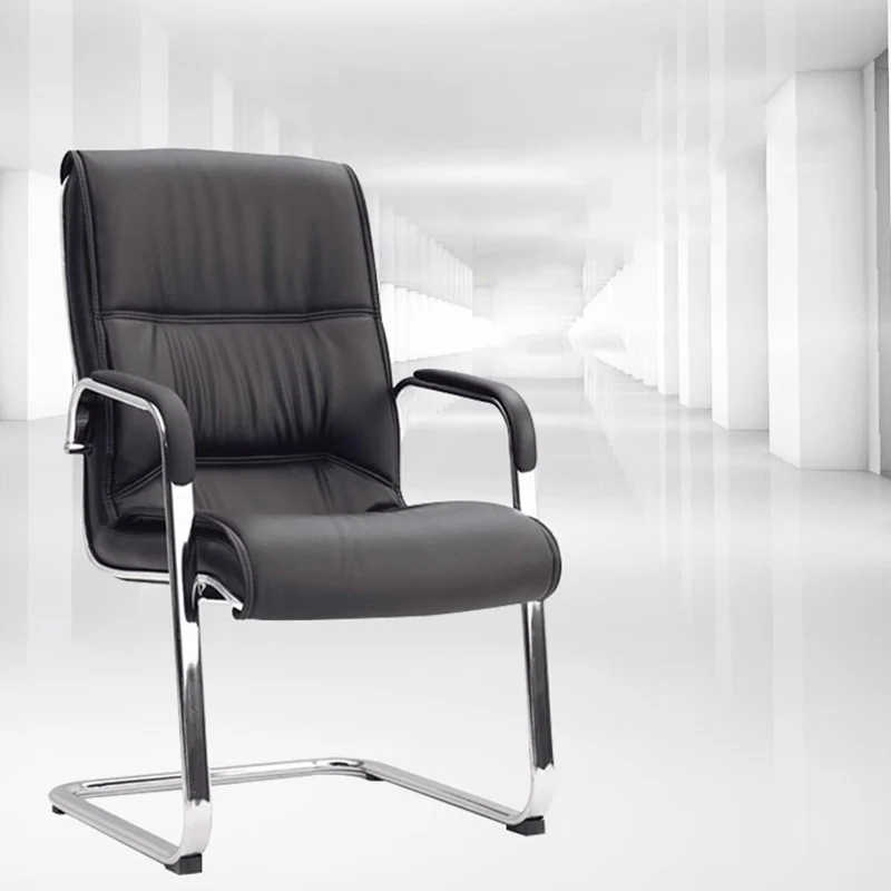 Modern Minimalist Rectangular Faux Leather Steel Desk Chair Backrest Armrest For Home Office