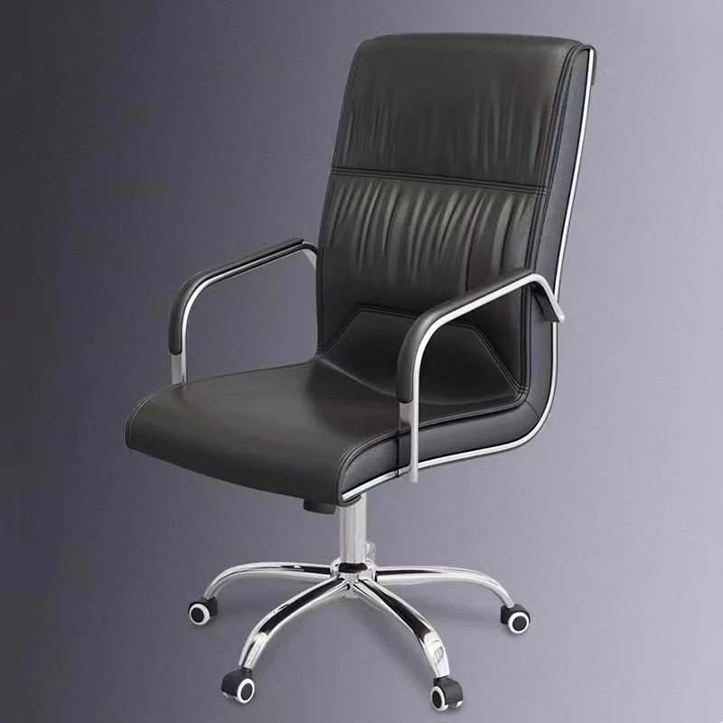 Modern Minimalist Rectangular Faux Leather Steel Desk Chair Backrest Armrest For Home Office