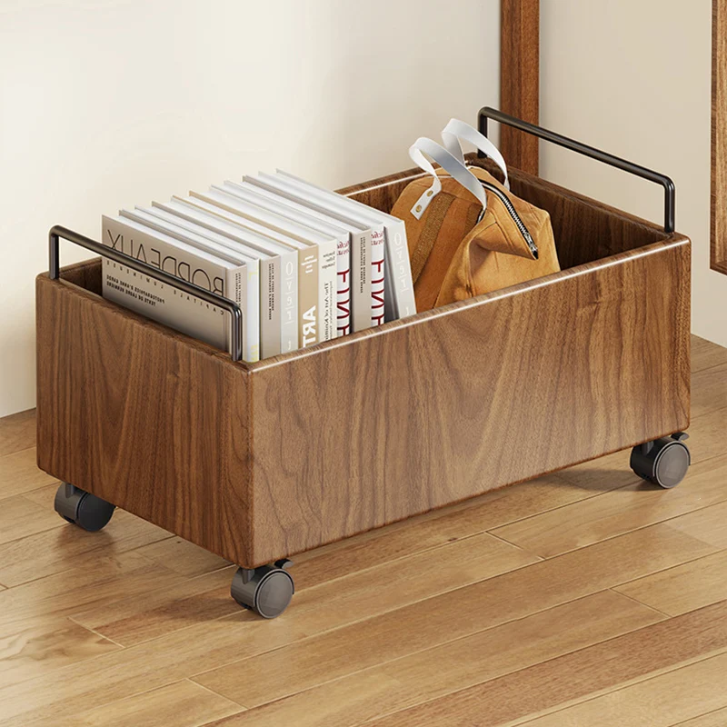 Modern Minimalist Movable Rectangular Rubberwood Iron Kids Storage Cabinet 1-Cabinet For Study