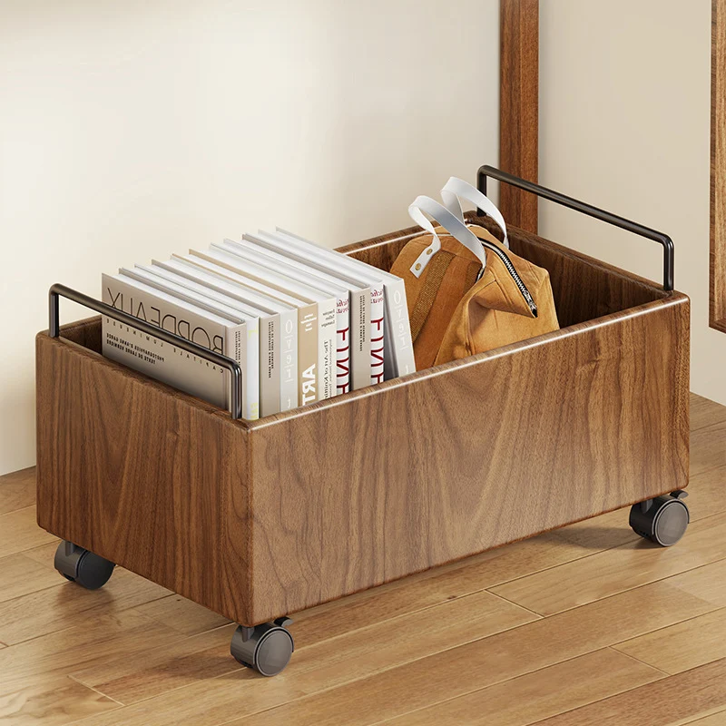 Modern Minimalist Movable Rectangular Rubberwood Iron Kids Storage Cabinet 1-Cabinet For Study