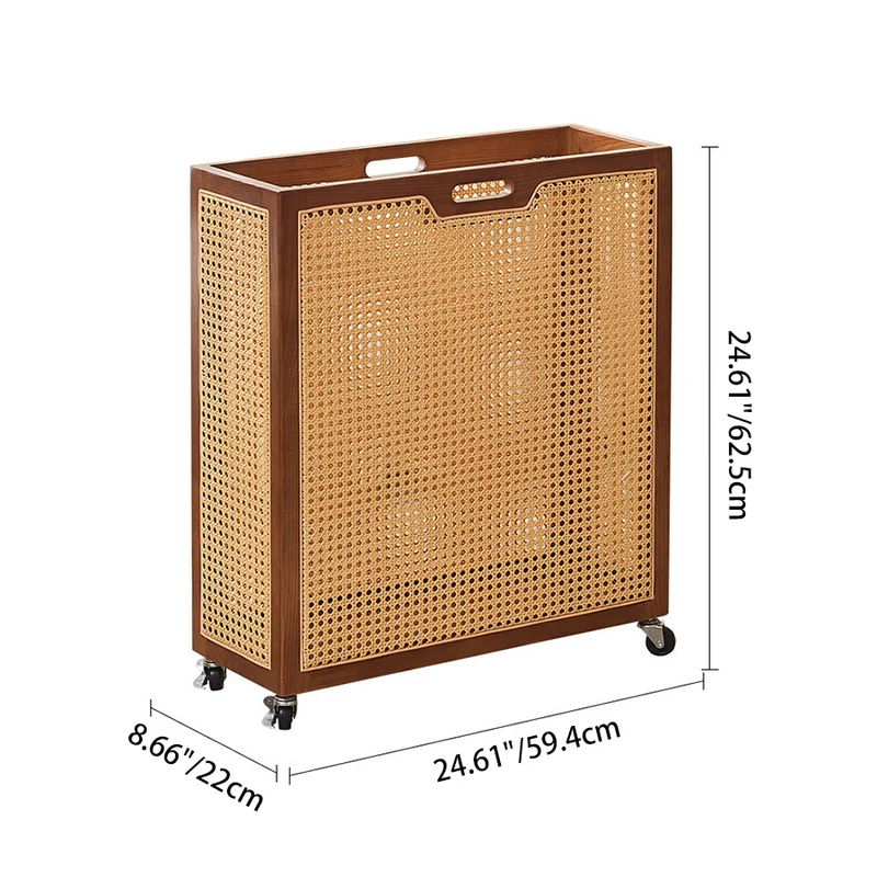 Contemporary Boho Rectangular Solid Wood Plastic Rattan Weaving Movable Storage Cabinet 1-Storage For Living Room