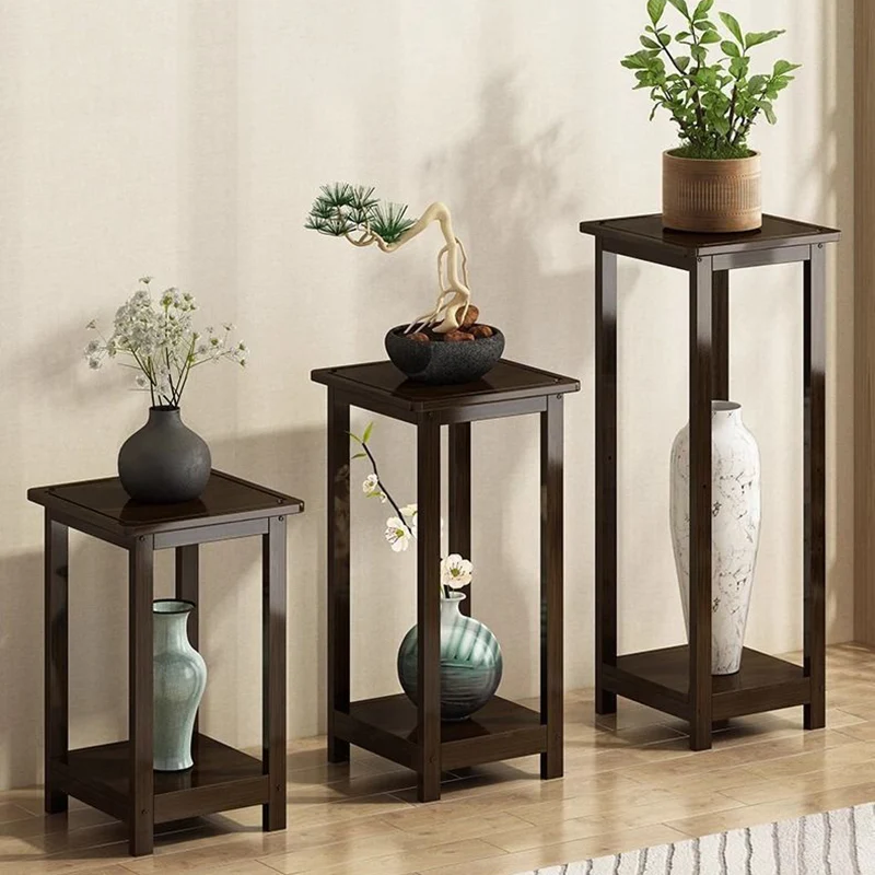 Traditional Chinese Square Nan Bamboo Console Table 1/2-Tier For Living Room