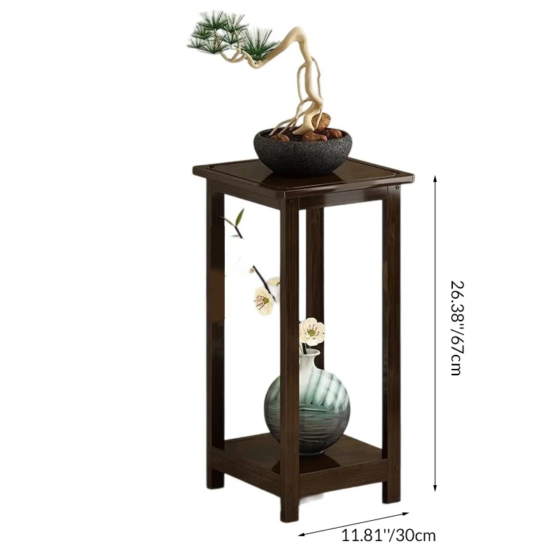Traditional Chinese Square Nan Bamboo Console Table 1/2-Tier For Living Room