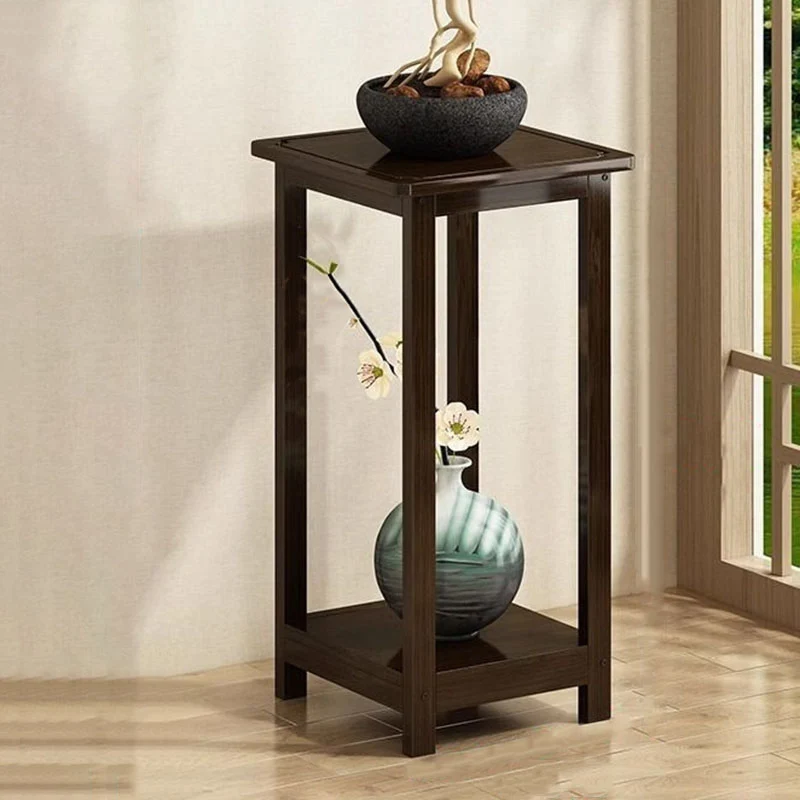 Traditional Chinese Square Nan Bamboo Console Table 1/2-Tier For Living Room