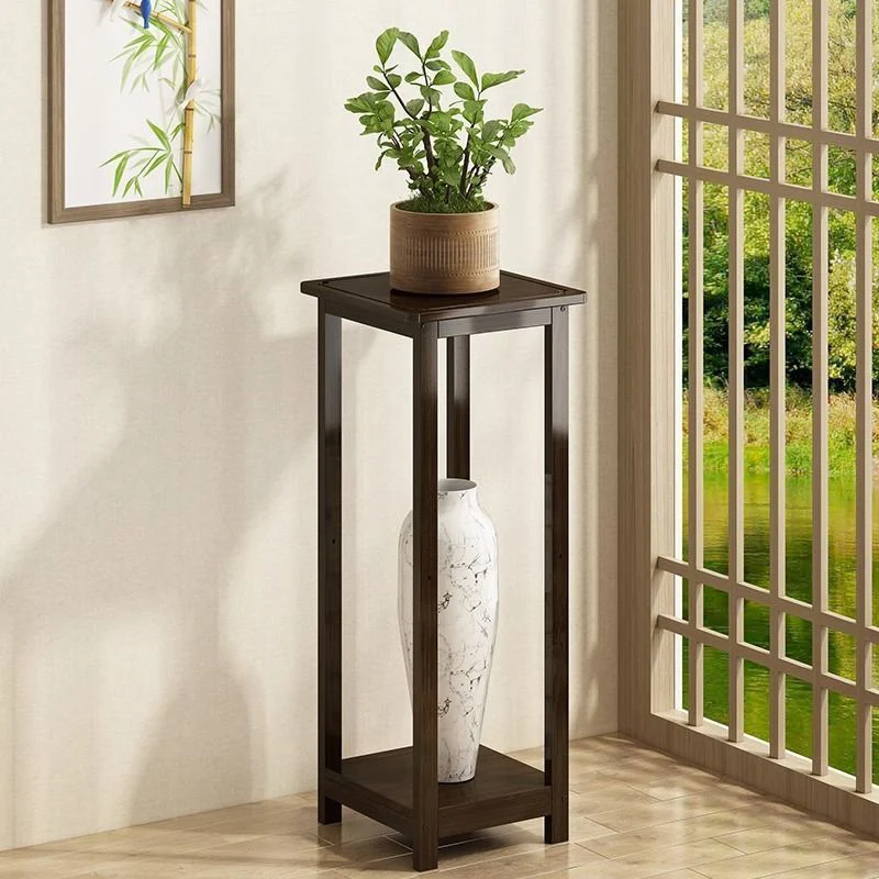 Traditional Chinese Square Nan Bamboo Console Table 1/2-Tier For Living Room