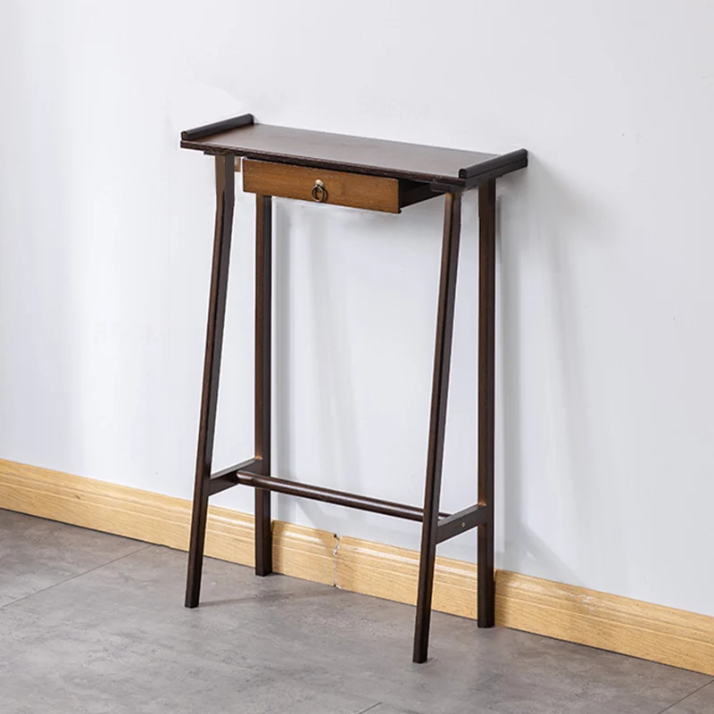 Traditional Chinese Rectangular Bamboo Console Table 1-Drawer For Living Room & Entryway