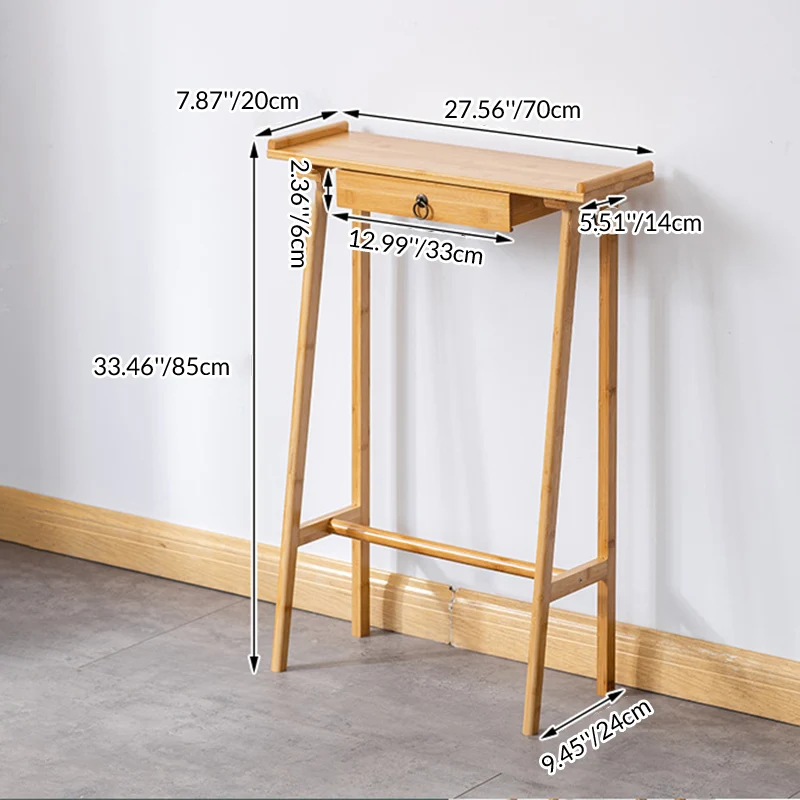 Traditional Chinese Rectangular Bamboo Console Table 1-Drawer For Living Room & Entryway