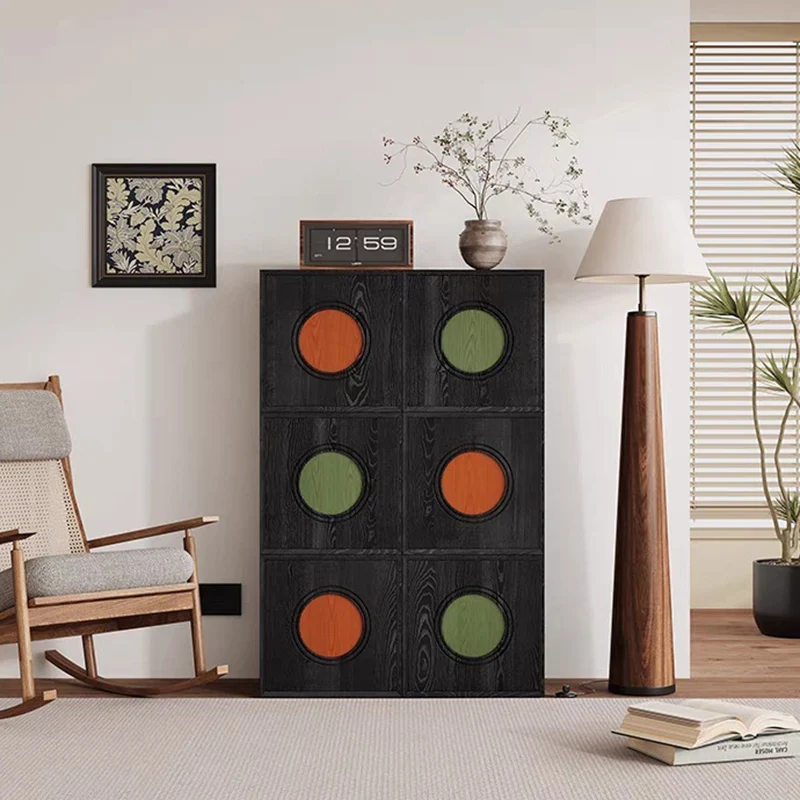 Contemporary Retro Square Round Solid Wood Composable Storage Cabinet 1-Cabinet For Living Room