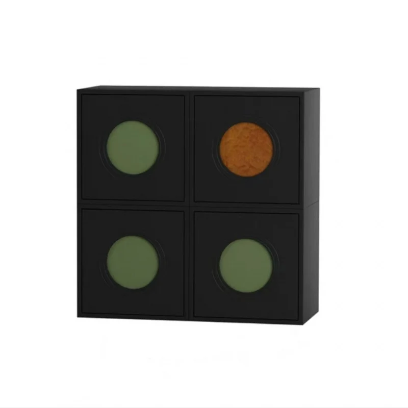Contemporary Retro Square Round Solid Wood Composable Storage Cabinet 1-Cabinet For Living Room