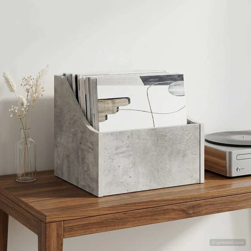Caixa de Discos LP Cinzento Cimento 37 x 33 x 32 cm