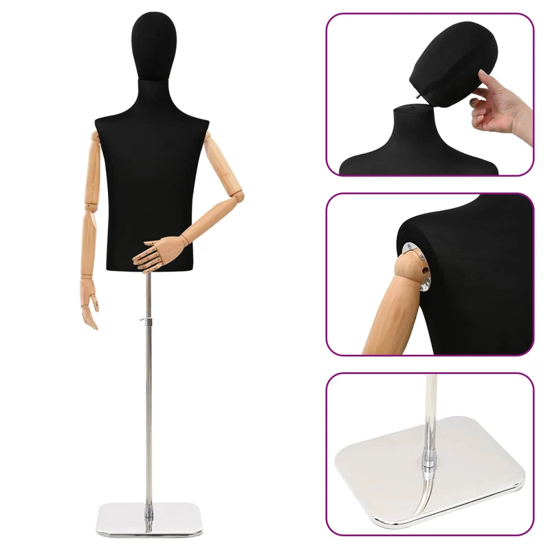 Mannequin Ajustável de 170-218 cm com Base Masculino PP Preto