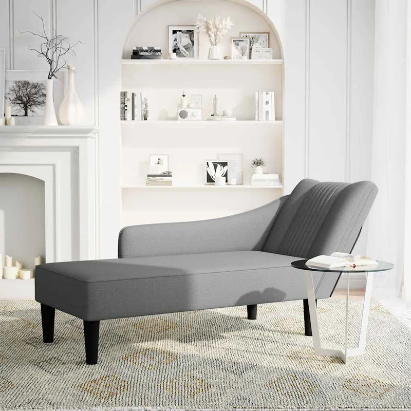 Chaise lounge com apoio de braço direito em tecido cinzento escuro