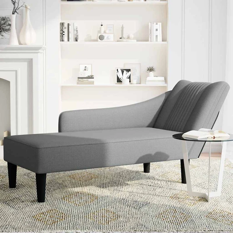 Chaise lounge com apoio de braço direito em tecido cinzento escuro