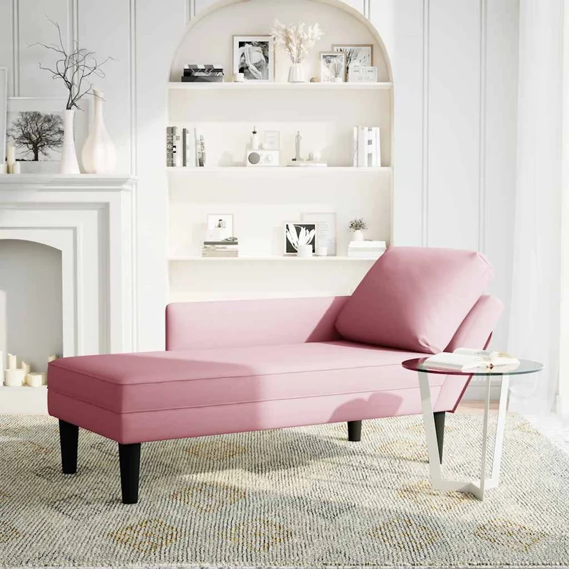 Chaise lounge c/ almofada/apoio de braços direito veludo rosa