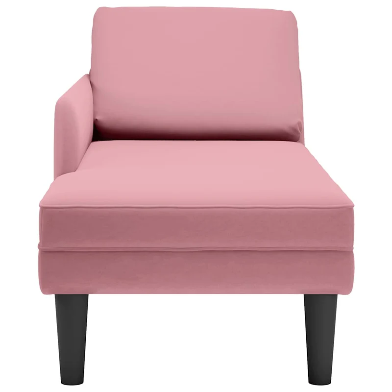 Chaise lounge c/ almofada/apoio de braços direito veludo rosa
