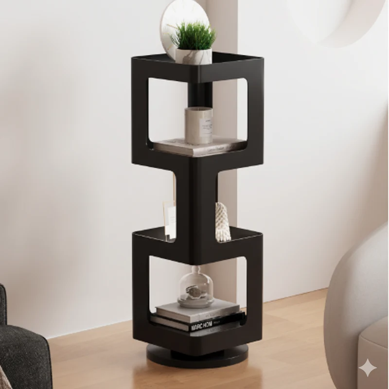 Contemporary Creative Square Iron Rotatable Bookshelf 4/5/6-Tier For Living Room