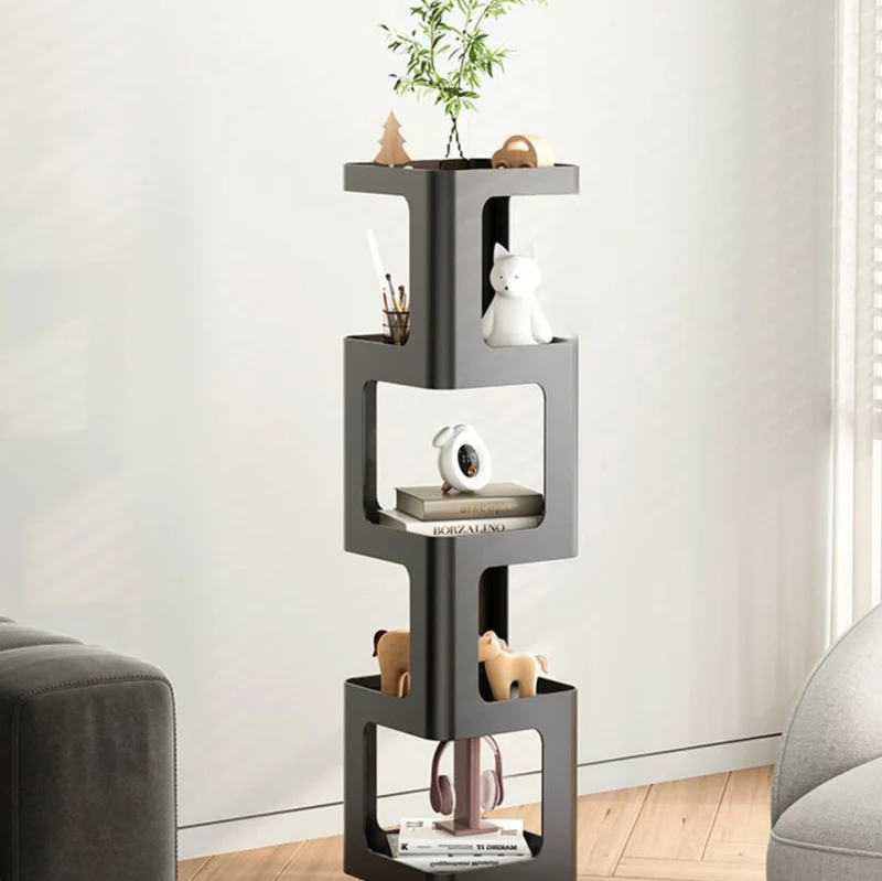 Contemporary Creative Square Iron Rotatable Bookshelf 4/5/6-Tier For Living Room
