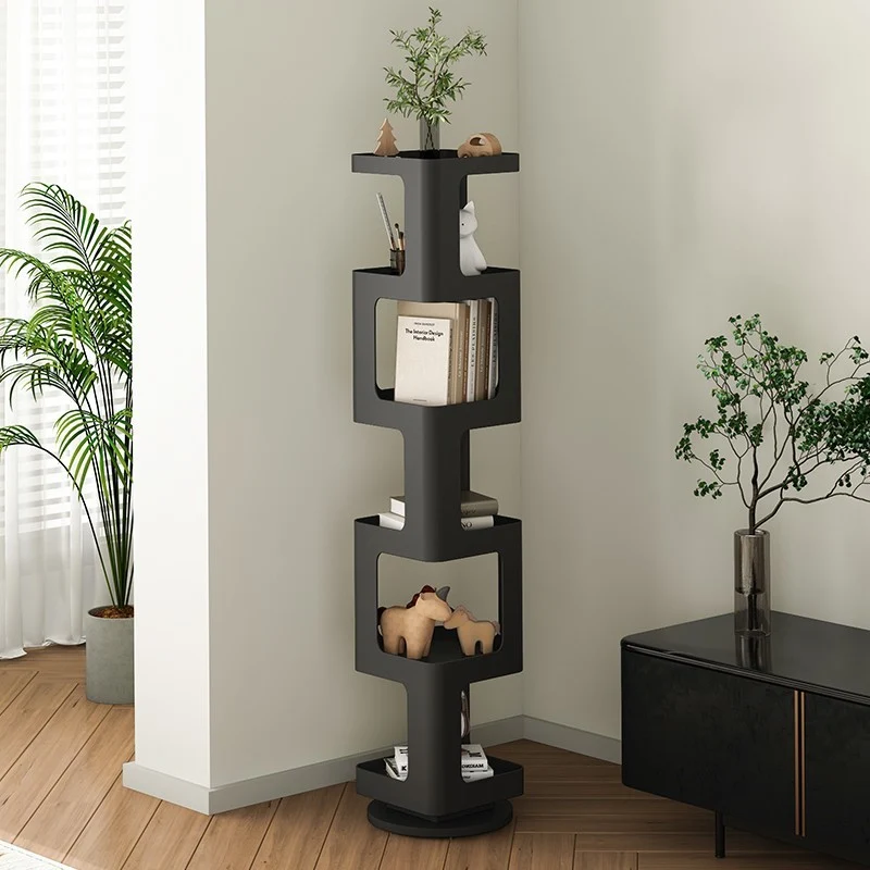 Contemporary Creative Square Iron Rotatable Bookshelf 4/5/6-Tier For Living Room