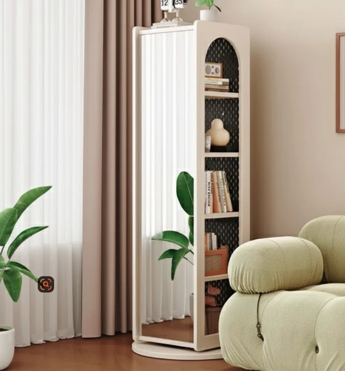 Traditional Vintage Rectangular Rubberwood Plywood HD Mirror Rotatable Multifunctional Bookshelf 5-Tier For Living Room