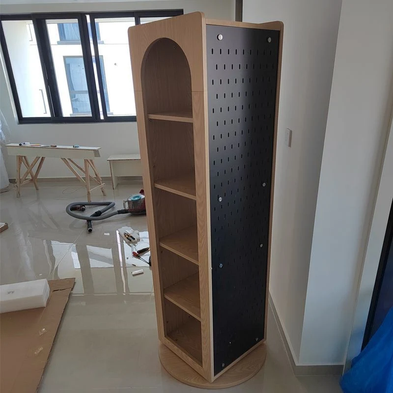 Traditional Vintage Rectangular Rubberwood Plywood HD Mirror Rotatable Multifunctional Bookshelf 5-Tier For Living Room