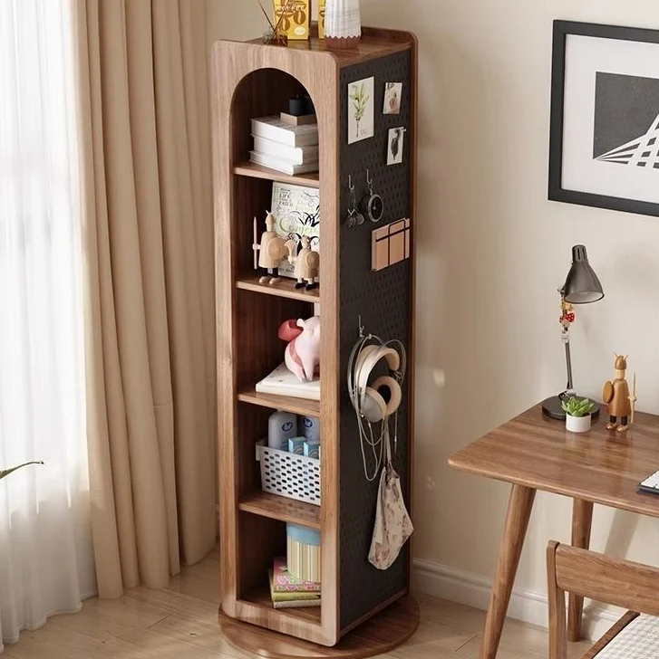Traditional Vintage Rectangular Rubberwood Plywood HD Mirror Rotatable Multifunctional Bookshelf 5-Tier For Living Room