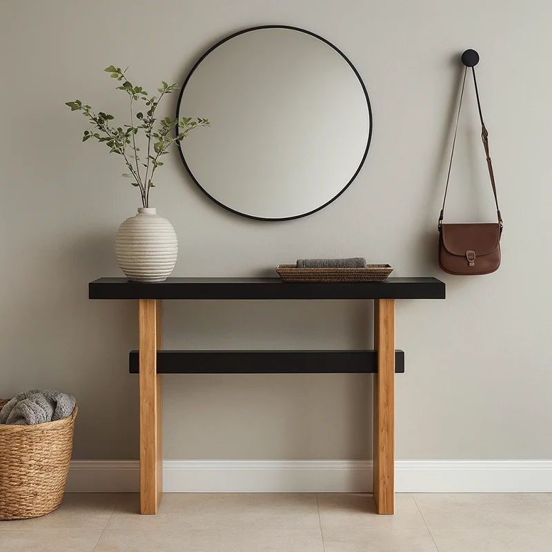 Traditional Vintage Square Pine Wood Solid Wood Console Table For Entryways