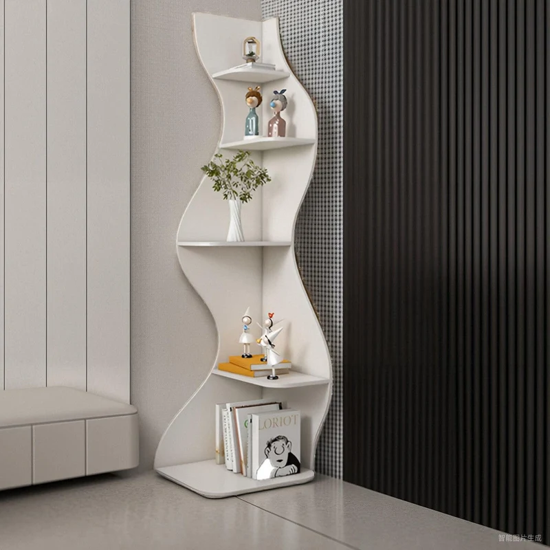 Contemporary Creative Seagrass-Shaped Particleboard Corner Shelf Unit 5-Tier For Living Room