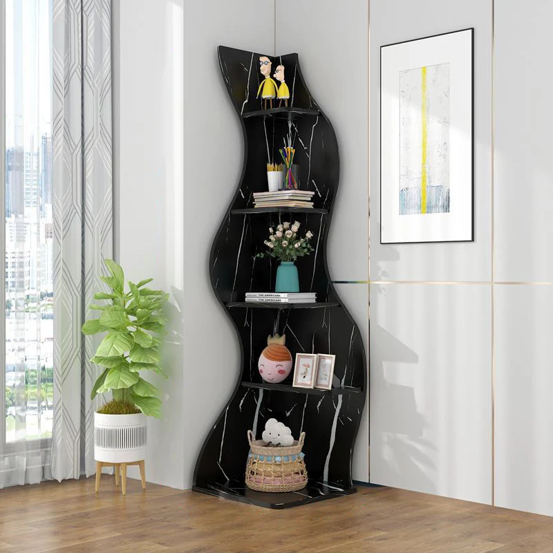 Contemporary Creative Seagrass-Shaped Particleboard Corner Shelf Unit 5-Tier For Living Room
