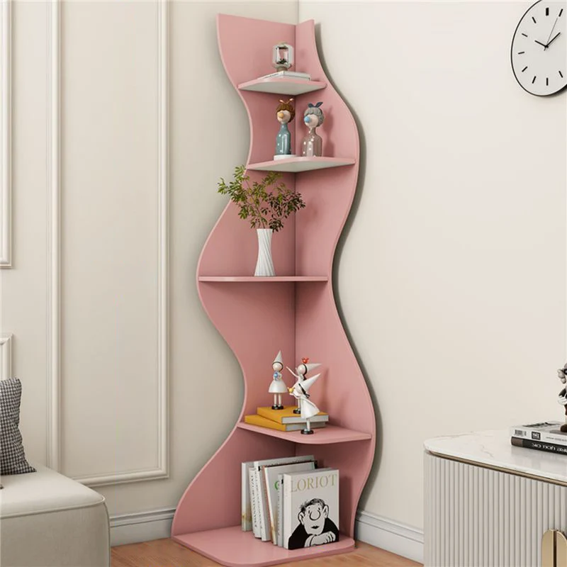 Contemporary Creative Seagrass-Shaped Particleboard Corner Shelf Unit 5-Tier For Living Room