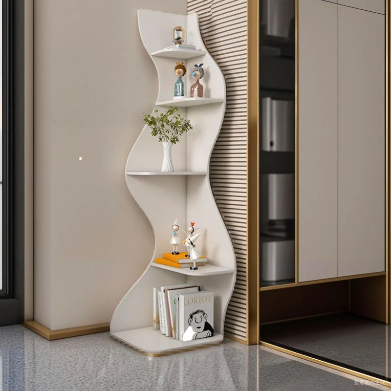 Contemporary Creative Seagrass-Shaped Particleboard Corner Shelf Unit 5-Tier For Living Room