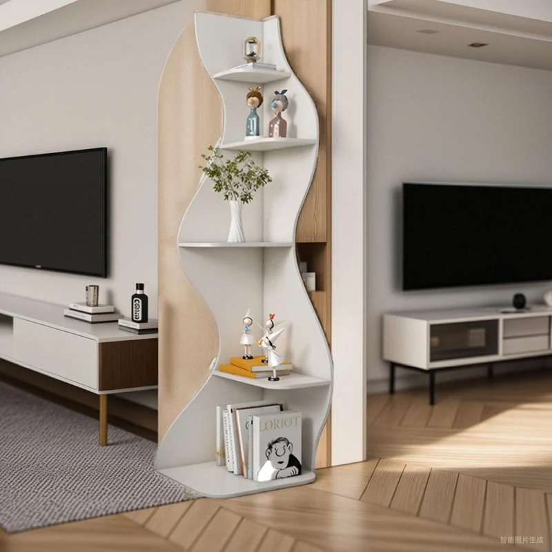 Contemporary Creative Seagrass-Shaped Particleboard Corner Shelf Unit 5-Tier For Living Room