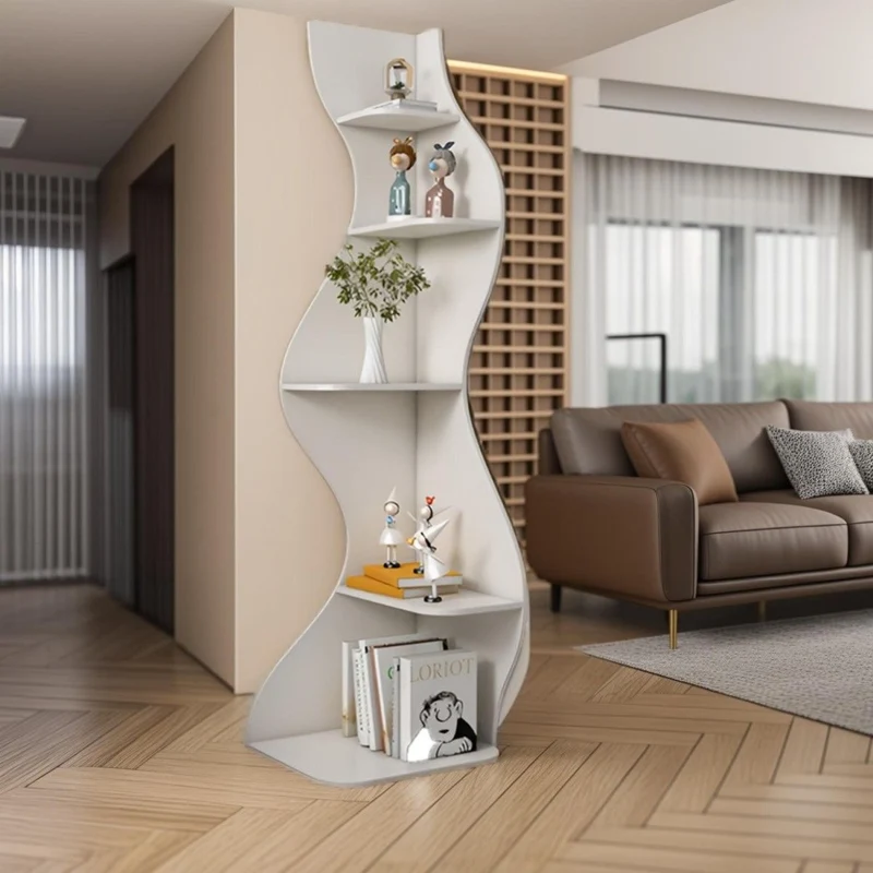Contemporary Creative Seagrass-Shaped Particleboard Corner Shelf Unit 5-Tier For Living Room