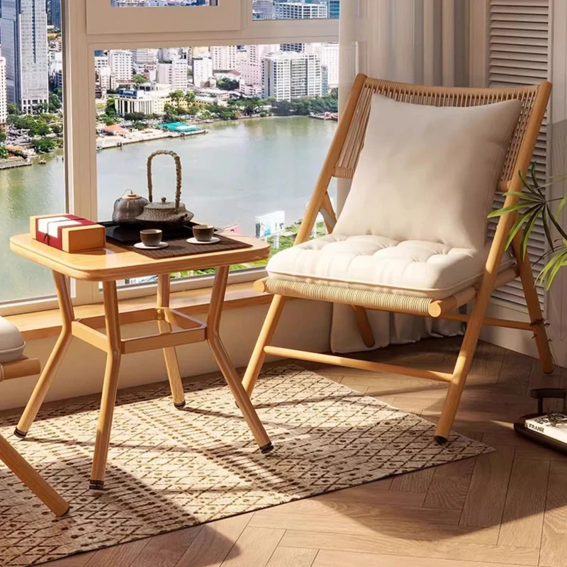 Traditional Chinese Square Carbon Steel Tempered Glass PE Rattan Table & Chair Set Foldable Backrest For Outdoor Patio