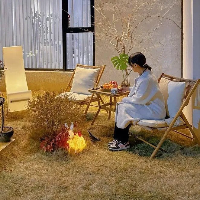 Traditional Chinese Square Carbon Steel Tempered Glass PE Rattan Table & Chair Set Foldable Backrest For Outdoor Patio