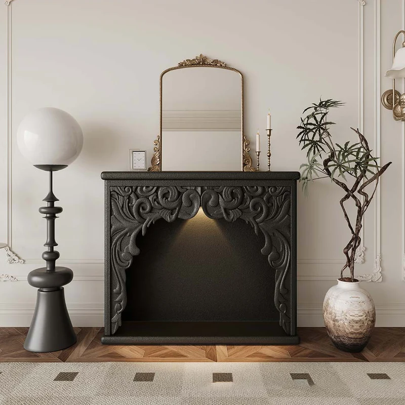 Traditional French Square Medium-Density Fiberboard Mantel Console Table For Living Room