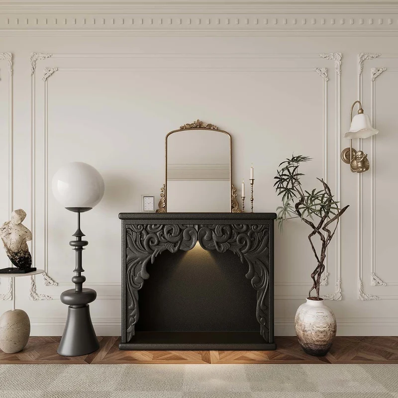 Traditional French Square Medium-Density Fiberboard Mantel Console Table For Living Room