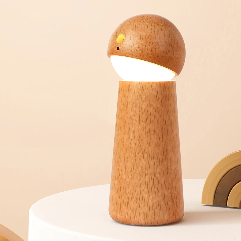Modern Minimalist Spherical Cone Table Solid Wood Plastics LED Table Lamp For Bedroom