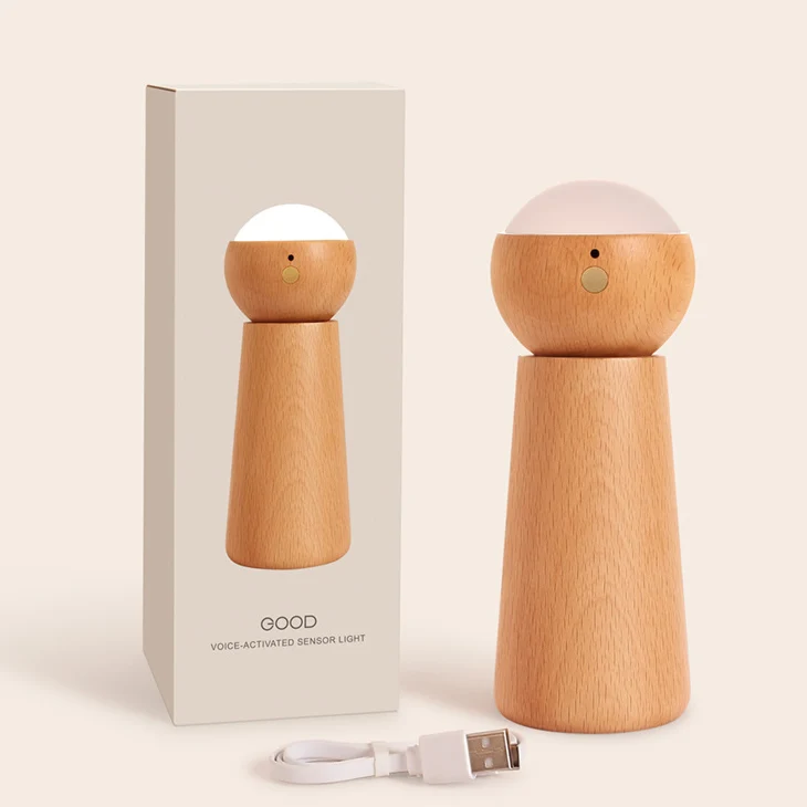 Modern Minimalist Spherical Cone Table Solid Wood Plastics LED Table Lamp For Bedroom
