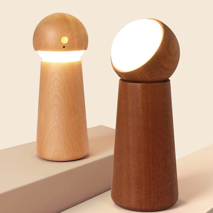 Modern Minimalist Spherical Cone Table Solid Wood Plastics LED Table Lamp For Bedroom