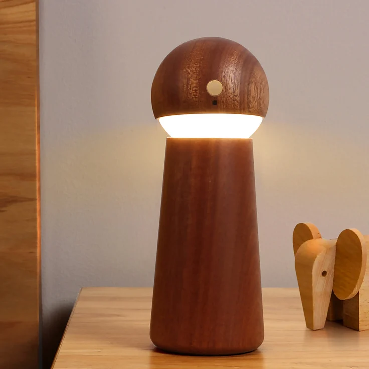 Modern Minimalist Spherical Cone Table Solid Wood Plastics LED Table Lamp For Bedroom
