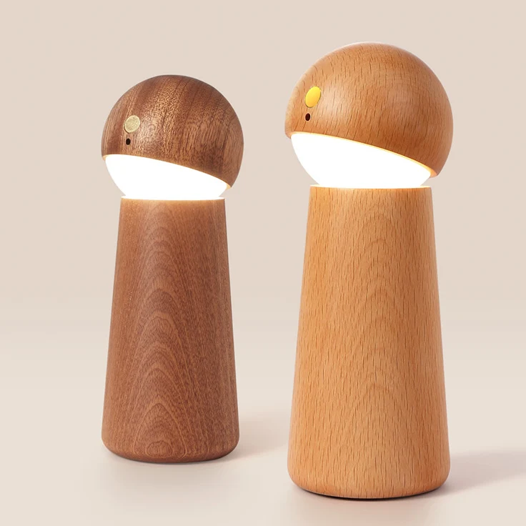 Modern Minimalist Spherical Cone Table Solid Wood Plastics LED Table Lamp For Bedroom